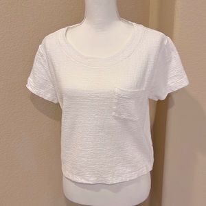 GAP White Textured Cropped Short Sleeve Top with Pocket